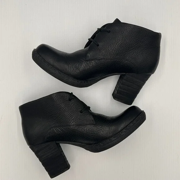 Born Black Leather Lace Up Ankle Boots Block Heel W32440 Womens 8.5 EU 40 - Picture 6 of 9